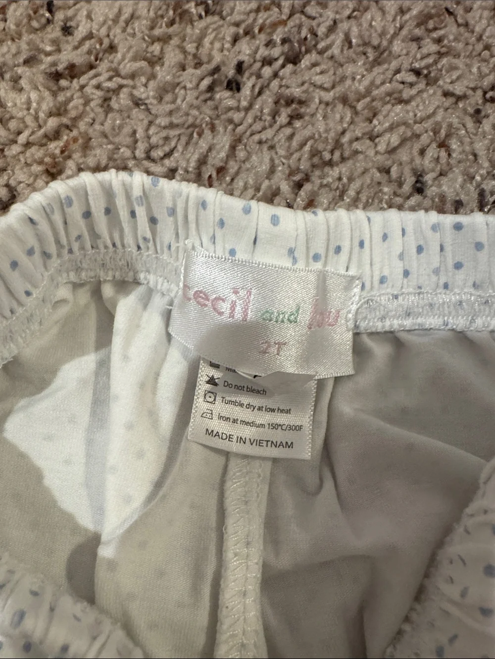 Girls' White Polka Dot Elastic Waist Pants